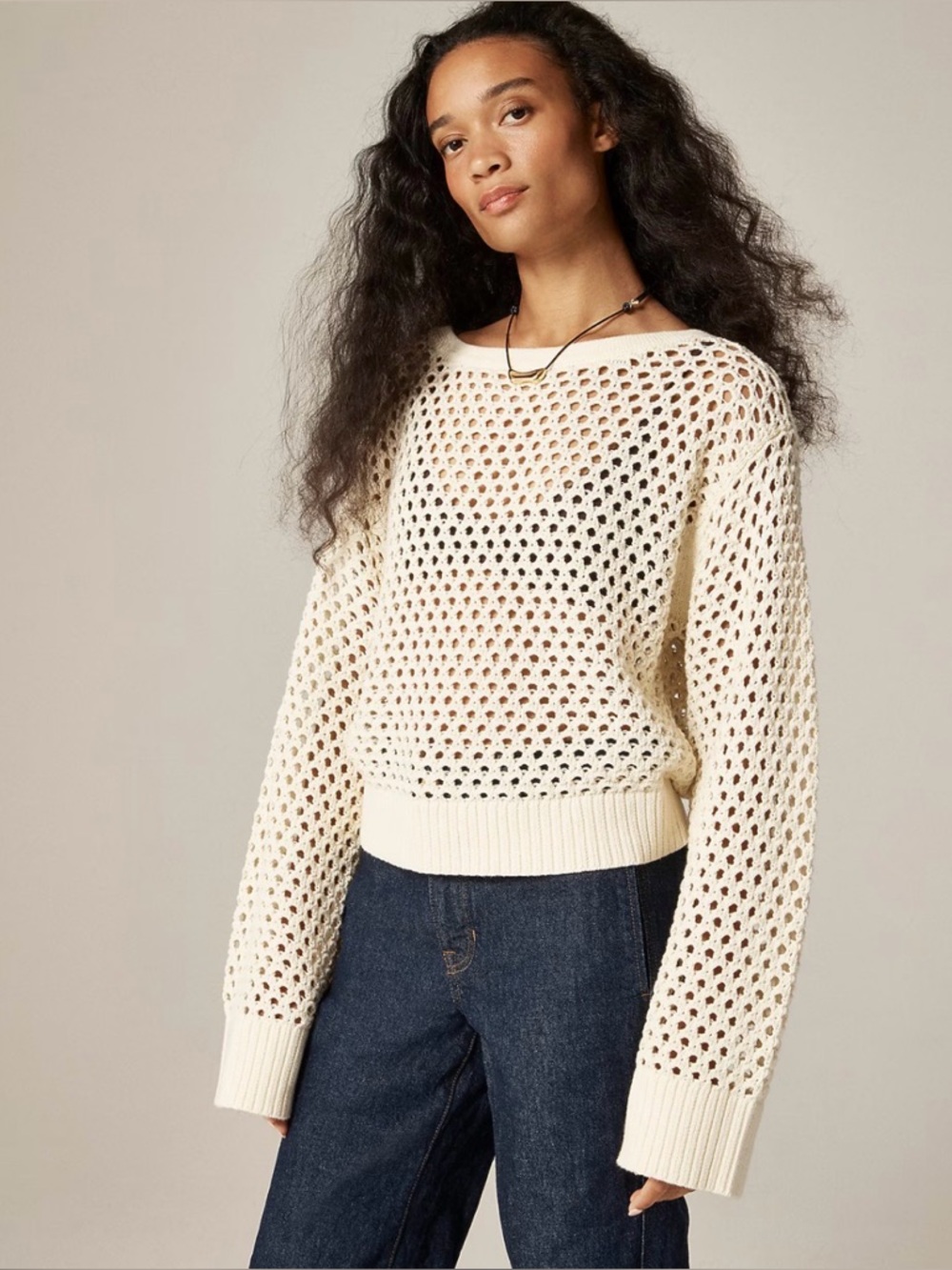 Rebecca Taylor knit openwork sweater Open-Knit Crewneck Cream Sweater size small